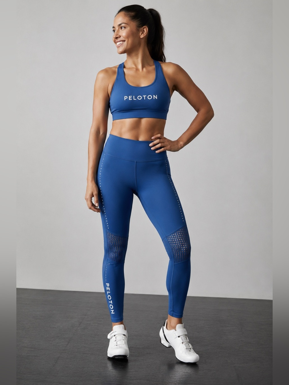 Peloton x SHAPE Blue Laser Cut Reflective Performance Leggings Size M